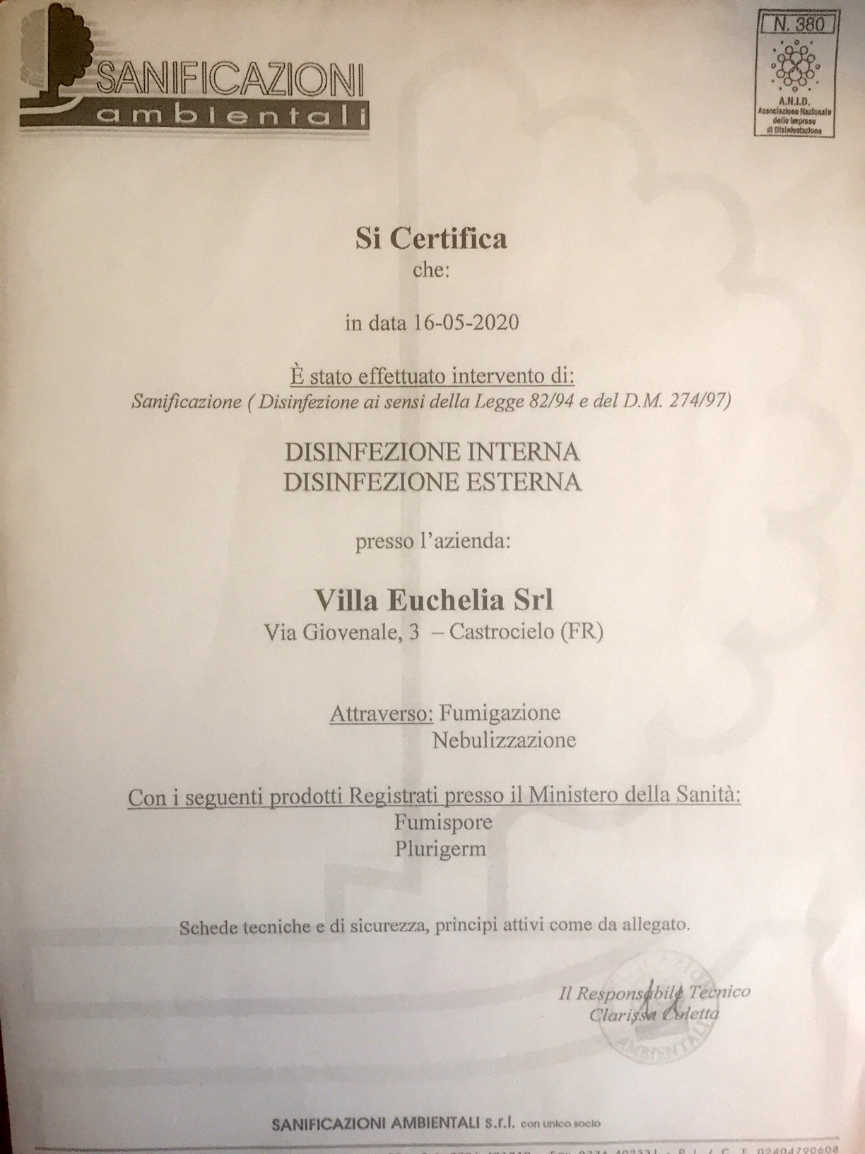 sanificazione